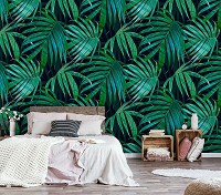 Флизелиновые 3д фотообои 3d 416x290 см Огромные зеленые листья на черном фоне (13949VEXXXXL) +клей