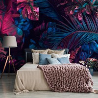 Флізелінові фотошпалери рослини 3D велике синє листя на чорному тлі (13950V)+клей - вид 7 мініатюра