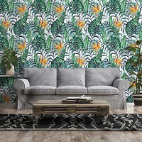 Флизелиновые фотообои на всю стену 416x290 см Зеленые и желтые листья на белом фоне (13951VEXXXXL) +клей