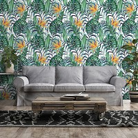 Флізелінові фото шпалери квіти на стіну 254x184 см Зелені та жовті листя на білому тлі (13951V4)+клей - вид 8 мініатюра