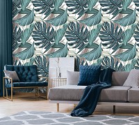 Тропические флизелиновые фотообои 368x280 см Огромные зеленые листья на белом фоне (13953V10) +клей