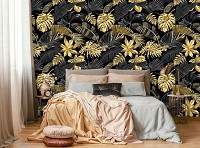 Флизелиновые фотообои растения Золотые и черные листья (13954V)+клей