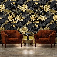 Флизелиновые фотообои тропические 254x184 см Золотые и черные листья (13954V4)+клей - вид 8 миниатюра