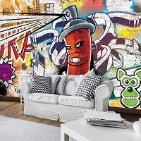 Флизелиновые фотообои в коридор кирпич 368x254 см Красный баллончик с краской для граффити (1395V8)+клей