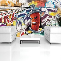 Кирпич флизелиновые фотообои 254x184 см Красный баллончик с краской для граффити (1395V4)+клей