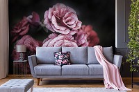 Флизелиновые фотообои в стиле модерн 3D Цветы - розы с каплями росы на черном фоне (13966V)+клей