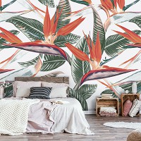 Флизелиновые фотообои на всю стену листья 416x254 см Природа Экзотические Цветы Стрелиция Королевская (13976VEXXXL) +клей