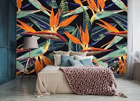 Флизелиновые фото обои листья 254x184 см Природа Темные цветы королевской стрелиции (13977V4)+клей