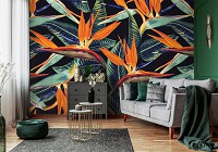 Листья флизелиновые фотообои 368x254 см Природа Темные цветы королевской стрелиции (13977V8) +клей