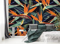 Флизелиновые фотообои листья 312x219 см Природа Темные цветы королевской стрелиции (13977VEXXL) +клей