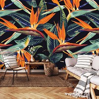 Флизелиновые фотообои листья 416x254 см Природа Темные цветы королевской стрелиции (13977VEXXXL) +клей