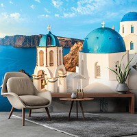 Лето море природа флизелиновые фотообои 416x254 см 3D Пейзаж Греции Вид на Санторини (13985VEXXXL) +клей