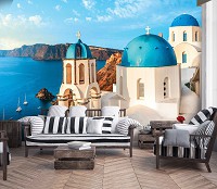 3д флизелиновые фотообои море 416x290 см Пейзаж Греции Вид на Санторини (13985VEXXXXL) +клей