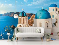 Флизелиновые фотообои море 368x280 см 3D Пейзаж Греции Вид на Санторини (13985V10) +клей