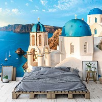 Флизелиновые фотообои морские 3D Пейзаж Греции Вид на Санторини (13985V)+клей - вид 8 миниатюра