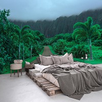 Флизелиновые 3D фото обои лес на стену 254x184 см Природа Пейзаж Дорога на Гавайях (13988V4)+клей