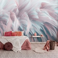Флизелиновые современные 3d фото обои 254x184 см Абстрактные пастельные нежные перья в стиле Бохо (13989V4)+клей