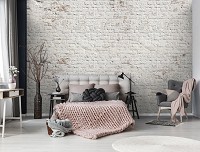 Флизелиновые фотообои на кухне стиль лофт 416x254 см Старая белая кирпичная стена (13992VEXXXL) +клей