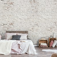 Флизелиновые фотообои в коридор 368 x 254 см Старая белая кирпичная стена (13992V8)+клей