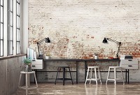 Флизелиновые фотообои под кирпич в кухне стиль лофт 416x290 см Старая светлая стена (13993VEXXXXL) +клей