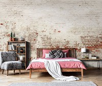 Современные флизелиновые фотообои под кирпич стиль лофт 368x280 см Старая светлая стена (13993V10) +клей