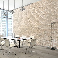 Флизелиновые фотообои на кухню стиль лофт 368x254 см Бежевый кирпич (13994V8) +клей