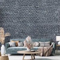 Флизелиновые фотообои стиль лофт 368x280 см Антрацитовая кирпичная стена (13995V10) +клей