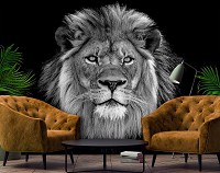 Флизелиновые фотообои 3D Животные - Черно-белый лев (13996V)+клей