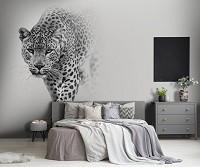 Флізелінові фотошпалери для зали 460x300 см 3D Тварини - Чорно-білий леопард (13997V12) +клей