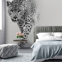 Флизелиновые современные фотообои на стену 254x184 см 3D Животные - Черно-белый леопард (13997V4)+клей