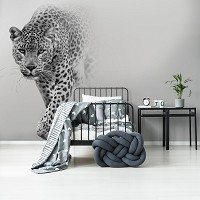 Флизелиновые фотообои 368x254 см 3D Животные - Черно-белый леопард (13997V8)+клей