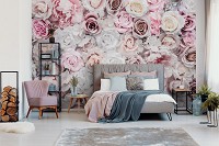 Флизелиновые 3D фото обои в детскую для девочки 254x184см Искусственные пастельные цветы роз в стиле Бохо (13998V4)+клей
