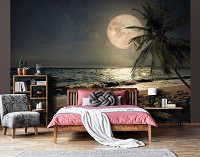 Флизелиновые фотообои 416x254 см 3D Ландшафт Море Полная луна на пляже (13999VEXXXL) +клей