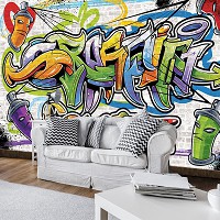 Надписи флизелиновые фотообои 368x254 см Для подростков Красочное граффити на кирпичной стене (1399V8)+клей