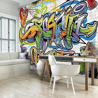 Фото обои 368x254 см Для подростков Красочное граффити на кирпичной стене (1399P8)+клей