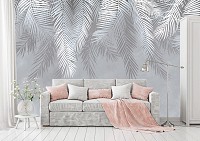Флизелиновые фотообои 312x219 см Пальмовые листья на сером фоне (14006VEXXL) +клей