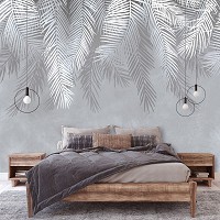 Популярні флізелінові фотошпалери 368x280 см Пальмові листи на сірий фон (14006V10) +клей