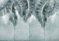 Готовые флизелиновые фотообои 460x300 см Темно-зеленые перья на сером фоне под бетон (14012V12) +клей - вид 1 миниатюра
