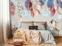 Флизелиновые фотообои цветы 460x300 см Модерн Пастельные листья на светло-сером фоне (14013V12) +клей