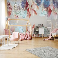 Флизелиновые фотообои в стиле модерн Цветы Пастельные листья на светло-сером фоне (14013V)+клей - вид 8 миниатюра