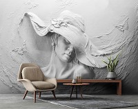 Арт флизелиновые фотообои 3д 416x290 см Барельеф на стене Женщина в шляпе (14014VEXXXXL)+клей
