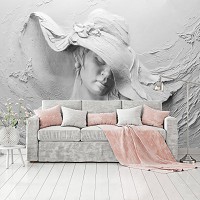 3д флизелиновые фотообои фото Барельеф на стене Женщина в шляпе (14014V)+клей