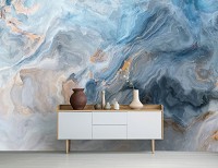Флизелиновые фотообои для спальни 368x280 см Имитация синего мрамора (14016V10) +клей