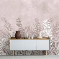 Флизелиновые фотообои на стену 368x280 см Пальмовые листья на розово-бежевом фоне (14017V10) +клей