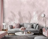 Флизелиновые фотообои 312x219 см Пальмовые листья на розово-бежевом фоне (14017VEXXL) +клей