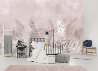 Флизелиновые фотообои на стену 254x184 см Пальмовые листья на розово-бежевом фоне (14017V4)+клей