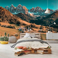 Флизелиновые фотообои пейзаж 312x219 см 3D Природный коричневый ландшафт Альпийская долина Горы (14019VEXXL) +клей