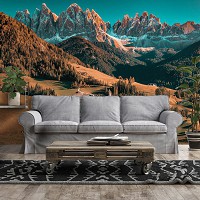 Флизелиновые фотообои 368x254 см 3D Природный коричневый ландшафт Альпийская долина Горы (14019V8) +клей