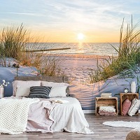 Зеленая трава флизелиновые фотообои 460x300 см 3D Морской пейзаж Закат на пляже (14020V12) +клей