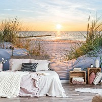 Флизелиновые фото обои лето море 254x184 см 3D пейзаж Закат на пляже (14020V4)+клей